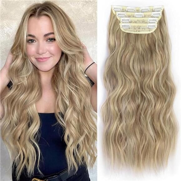 Clip In Hair Extensions,Dirty Blonde Long Wavy Hair Extensions 20 Inch